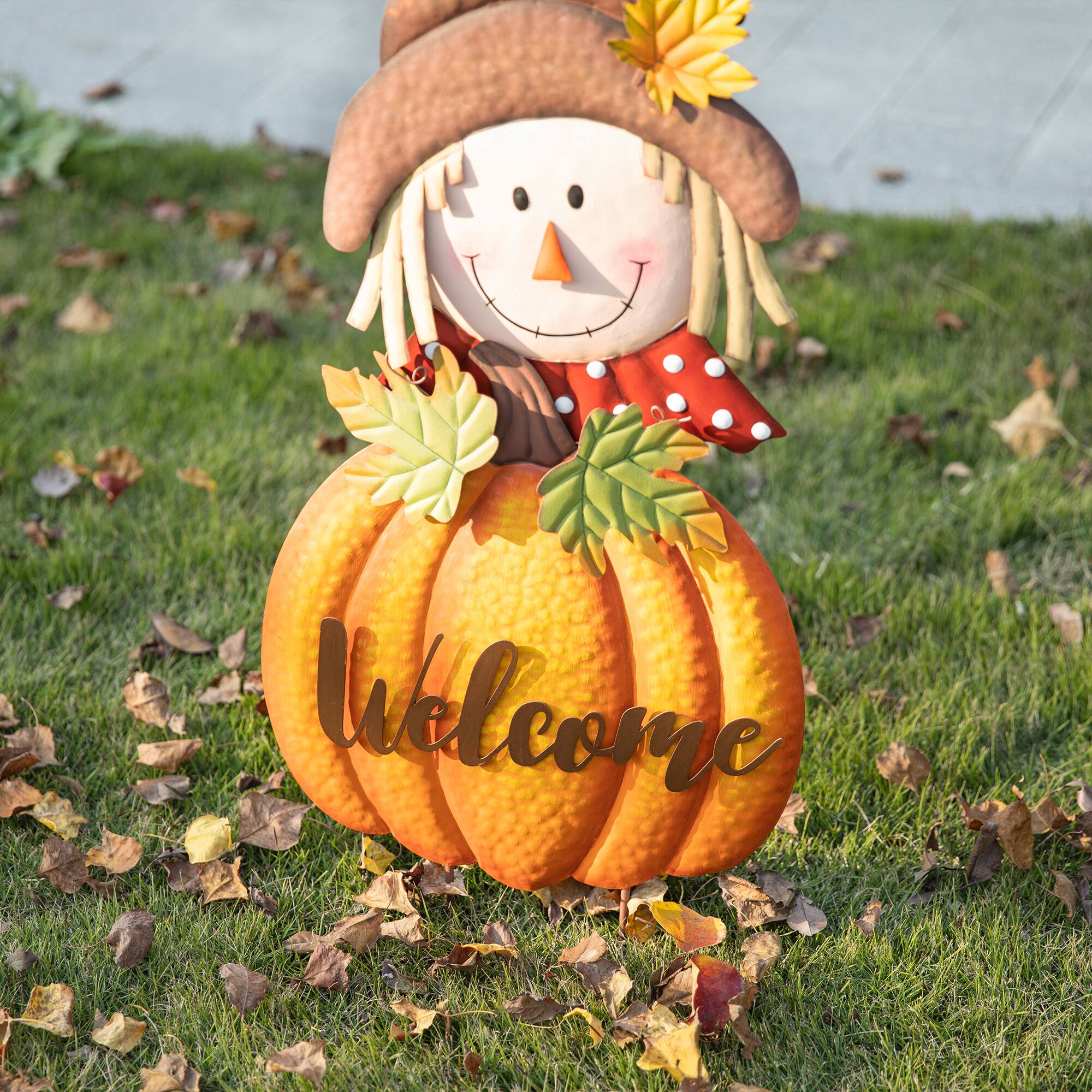 Glitzhome® 4ft. Fall Metal Stacked Scarecrow Yard Stake